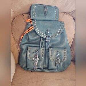 Montana West Studded Blue Backpack Purse & Wallet